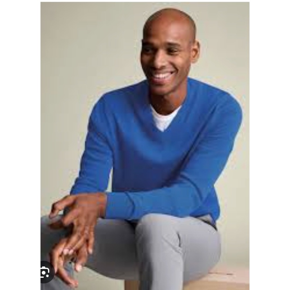 Charles Tyrwhitt Mens V-Neck Sweater Cobalt Blue Extra Fine Merino Wool Large